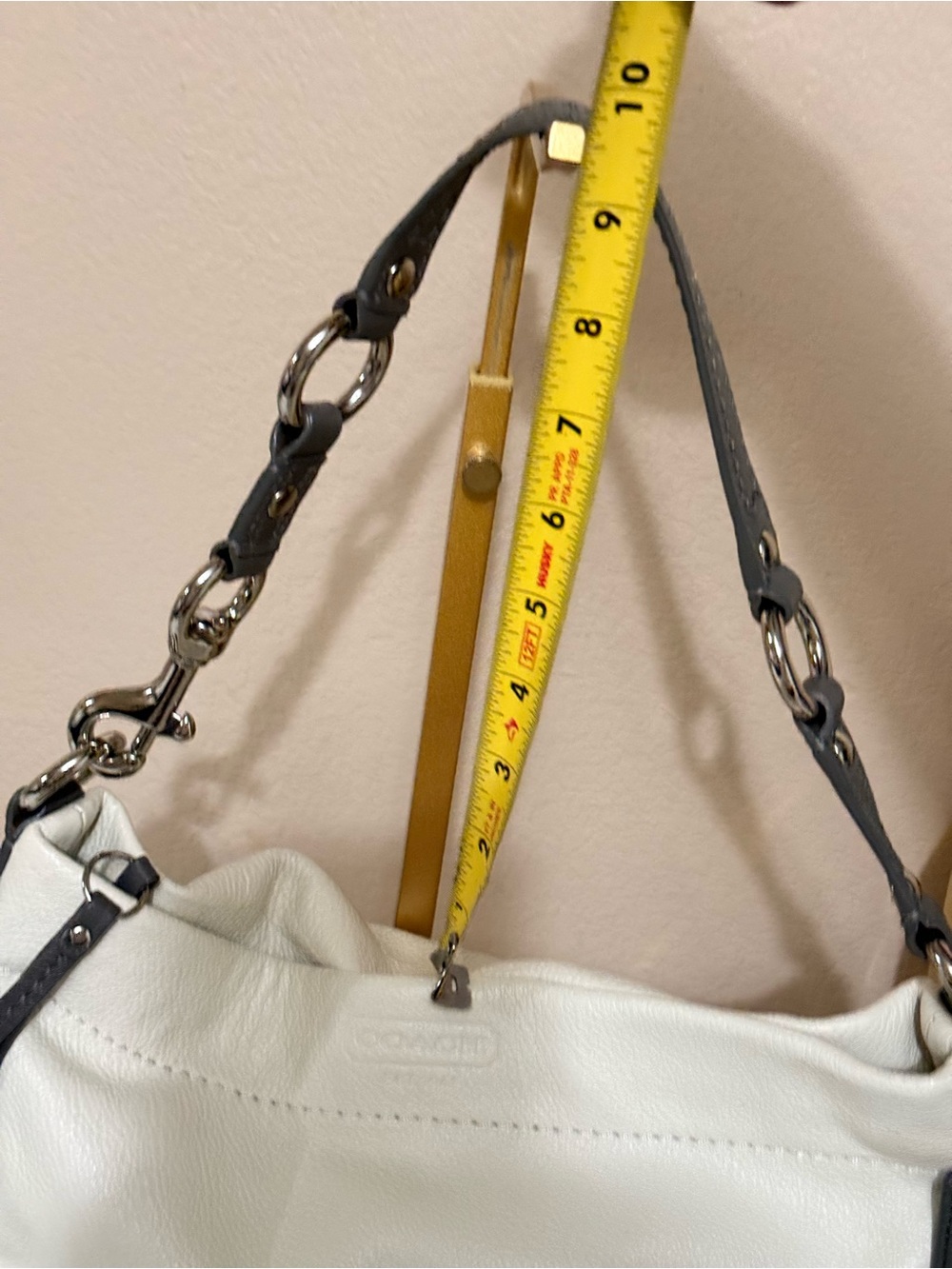 Coach White Leather Shoulder Bag with gray Accents - Picture 8 of 17